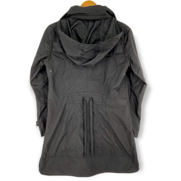 Cole Haan | Women's Small | Black Rain Jacket Tie Waist in Back Hide-Away Hood - Picture 5 of 11